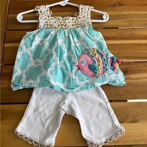 Mud Pie Baby White and Gold Ruffled Dress